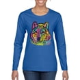 thumbnail image 1 of Colorful Majestic Neon Atric Wolf | Dean Russo Art Animal Lover Womens Long Sleeve T-Shirt, Royal, XL, 1 of 5