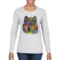 thumbnail image 1 of Colorful Majestic Neon Atric Wolf | Dean Russo Art Animal Lover Womens Long Sleeve T-Shirt, White, XL, 1 of 5
