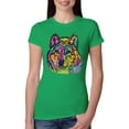thumbnail image 1 of Colorful Majestic Neon Atric Wolf | Dean Russo Art Animal Lover Womens Slim Fit Junior Tee, Kelly, M, 1 of 5