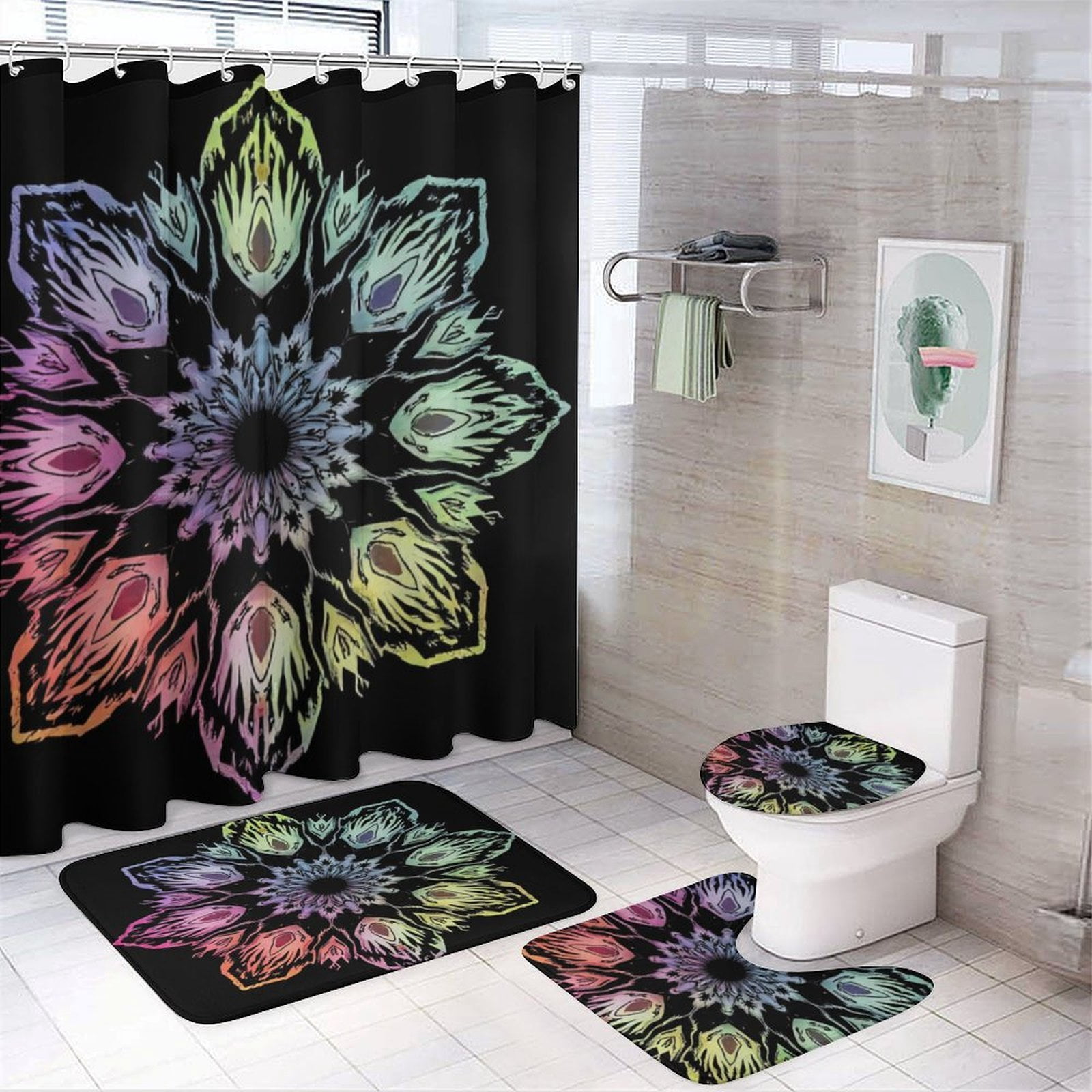 Colorful Mandala Art Print-2 Shower Curtain Bathroom Sets Toilet Lid ...