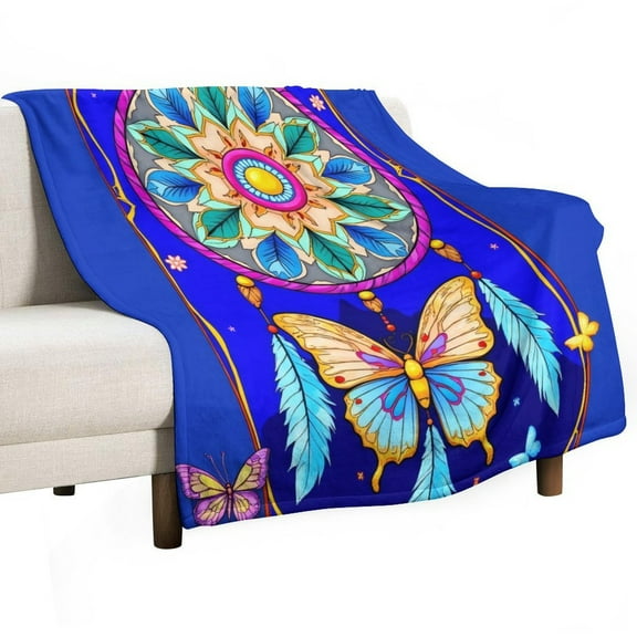 Colorful Mandala Butterfly Print Blanket Soft Throw Warm Lightweight Plush Blanket for Couch Bed Sofa