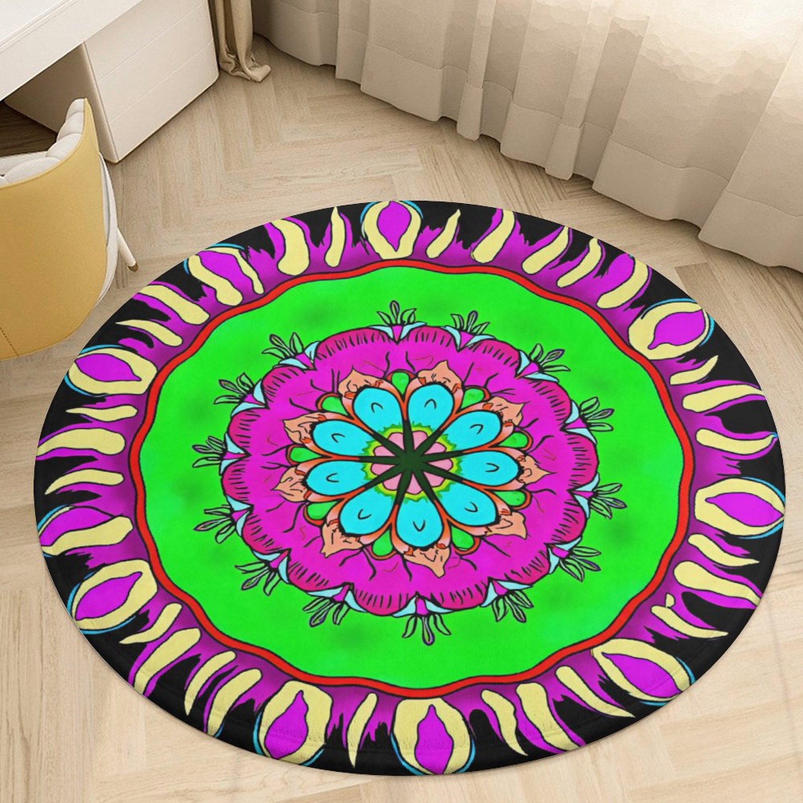 A Colorful Mandala Design on A Black Background_01 Round Area Rugs for ...