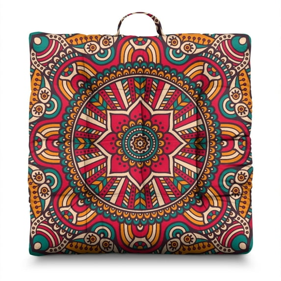 Colorful Mandala Floor Cushion&nbsp;– 22x22 Inch Meditation Pillow, Energy-Boosting Pattern, Lightweight for Balcony Relaxation