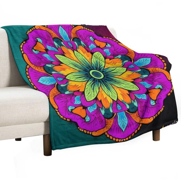 Colorful Mandala Floral Art Blanket Soft Cozy Flannel Blanket for man women