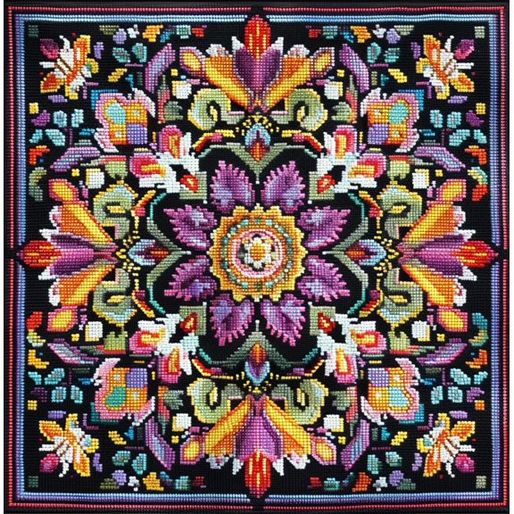 Colorful Mandala Flowers DIY 11CT Stamped Cross Stitch Kits for Beginners Easy Needlepoint Embroidery Counted Cross Stitch Art Craft for Wall Decoration 16x16inch(1)