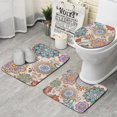 thumbnail image 1 of Colorful Mandala Pioneer Flower Pattern Bathroom Rugs Sets 3 Piece,Toilet Cover Set,Absorbent Non Slip Bathroom Mats Sets with U-Shaped Contour Rug Toilet Rug Set, 1 of 5