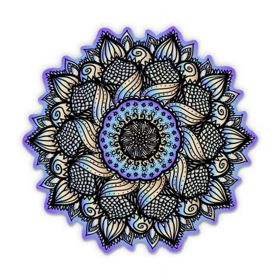 Colorful Mandala Pretty Purple Blue Sunflower - 3" Vinyl Sticker - For Car Laptop I-Pad Phone Helmet Hard Hat - Waterproof Decal
