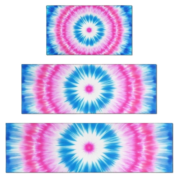 Colorful Mandala Tie Dye Pattern Kitchen Rugs Sets Of 3,Kitchen Runner Rugs Non Skid Washable,Decorative Kitchen Floor Mats for Kitchen,Sink,Laundry,17"x30"+ 17"x47" + 17"x59"
