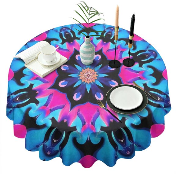 Colorful Mandala Tie Dye Pattern Round Tablecloth 60"x60",Wrinkle Wipeable Table Cloth for Kitchen Dining Room Picnic Patio Party