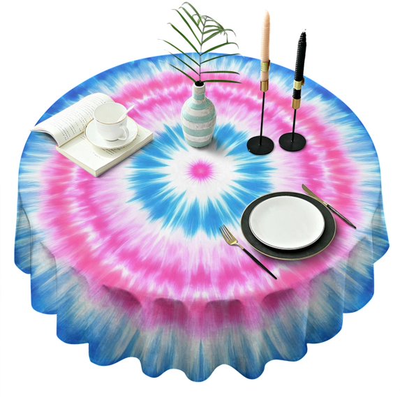 Colorful Mandala Tie Dye Pattern Round Tablecloth 60"x60",Wrinkle Wipeable Table Cloth for Kitchen Dining Room Picnic Patio Party