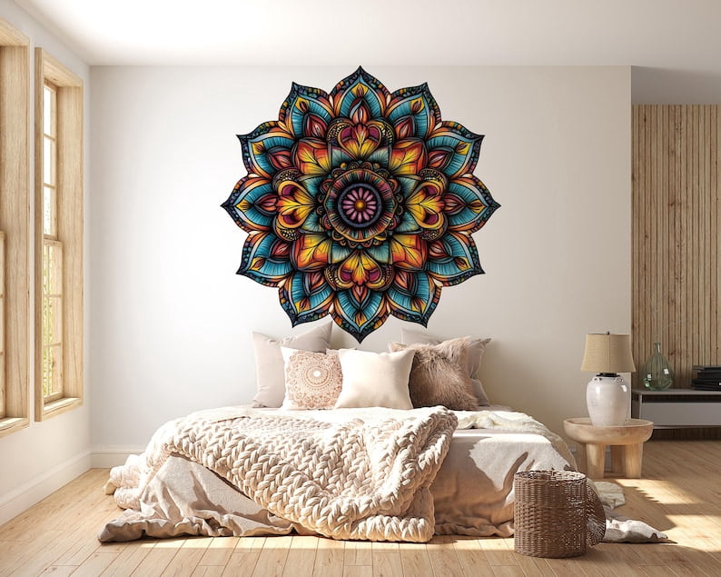 Colorful Mandala Wall Decal Large Boho Bedroom Accent Wall Art Sacred ...
