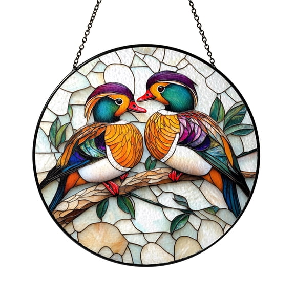 Colorful Mandarin Duck Stained Glass Style Suncatcher, Bird Window Hanging Art Panel, Nature Home Accent Gift