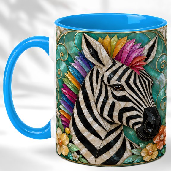 Colorful Mane Zebra Coffee Mug, Floral Animal Mug, Ceramic 11 oz