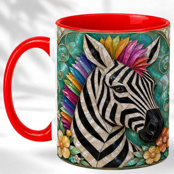 Colorful Mane Zebra Coffee Mug, Floral Animal Mug, Ceramic 11 oz