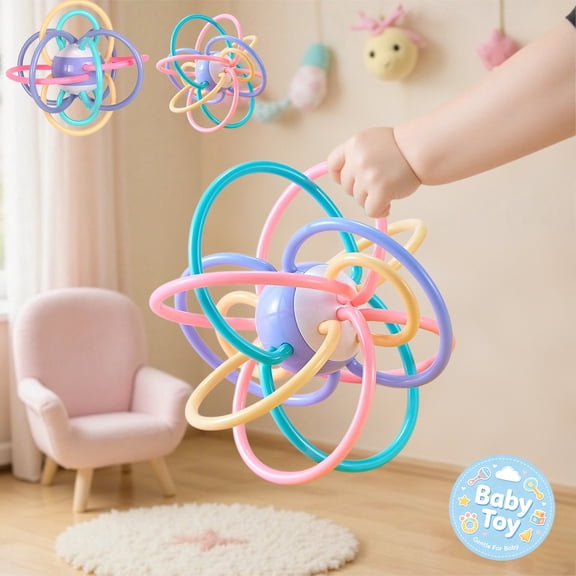 Colorful Manhattan Rattle Ball Toys, Easy Grasp Interwoven Loops, BPA Free Boilable Soft Plastic, Infant Sensory Teething Toys, Early Educational Hand Shaking Toys, for Newborn Boy Girl Gifts