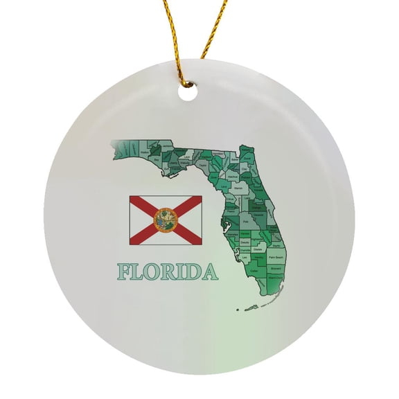 3drose, Colorful Map and Flag of Florida with All Counties Identified, Circle Porcelain Ornament