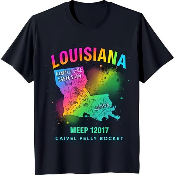 Colorful Map Black T-Shirt with Rainbow Design & MEEP 12017