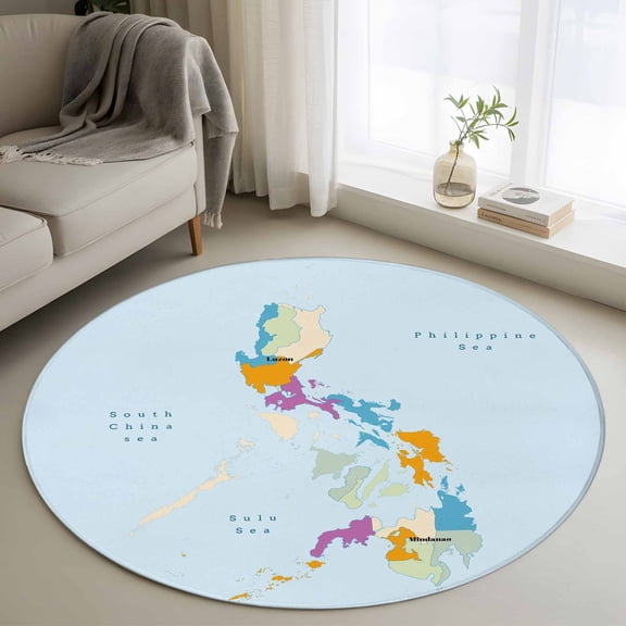 Colorful Map Round Rug 3ft Washable Circle Entryway Rugs Non Slip Modern Abstract Minimalist Illustration Art Area Rug Indoor Floor Carpet for Bedroom Kitchen Living Room Office Dining Room Nursery