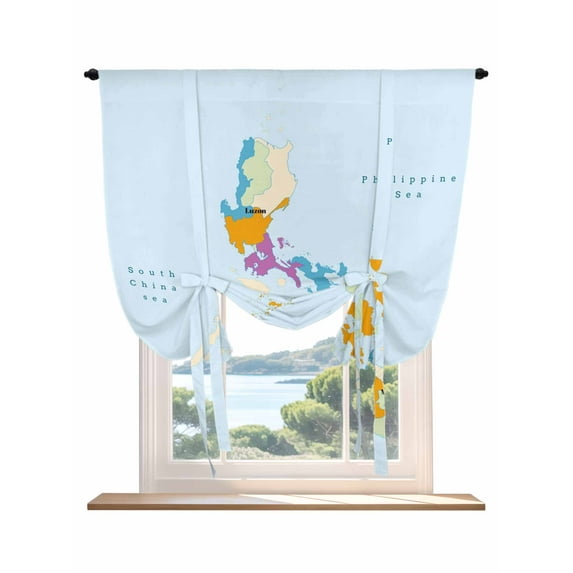 Colorful Map Tie Up Curtains for Windows 63 Inch Length Balloon Curtains Kitchen Adjustable Balloon Window Shade Modern Abstract Minimalist Illustration Art Tie Up Bathroom Curtain Window 46"x63"