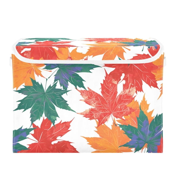 Colorful Maple Leaves Hand Drawn Foldable Storage Bin with Lid and Handle Collapsible Storage Box 16.5 x 12.6 x 11.8 inches