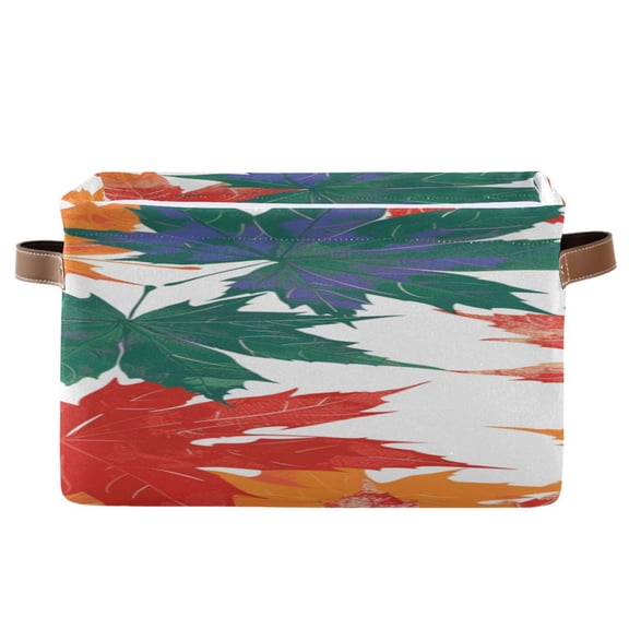 Colorful Maple Leaves Hand Drawn Square Storage Bins with Handles Collapsible Containing Box 1 Pack