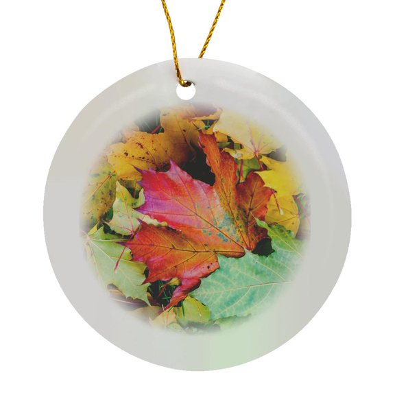 3drose, Colorful Maple Leaves on the Ground. Golden Autumn Season, Circle Porcelain Ornament