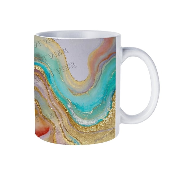 Colorful Marble 11 Oz Ceramic Coffee Mug, Unique Tea Cup for Daily Use