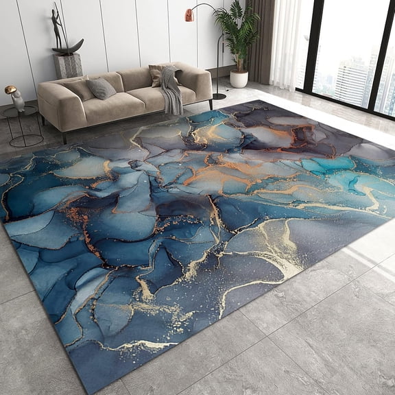Colorful Marble Area Rugs, Hot Stamped Custom Carpet, Apartment Carpet Soft Touch Easy Clean Fine Pile for Living Room Study Bedroom Game Room,4ft x 6ft
