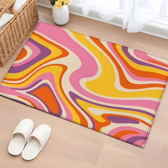 Colorful Marble Bathroom Rug Washable 2x3 Entryway Rug Non Slip Modern Funny Rainbow Stripes Art Front Door Mat Low Pile Indoor Doormat Throw Floor Carpet for Kitchen Bedroom Entrance