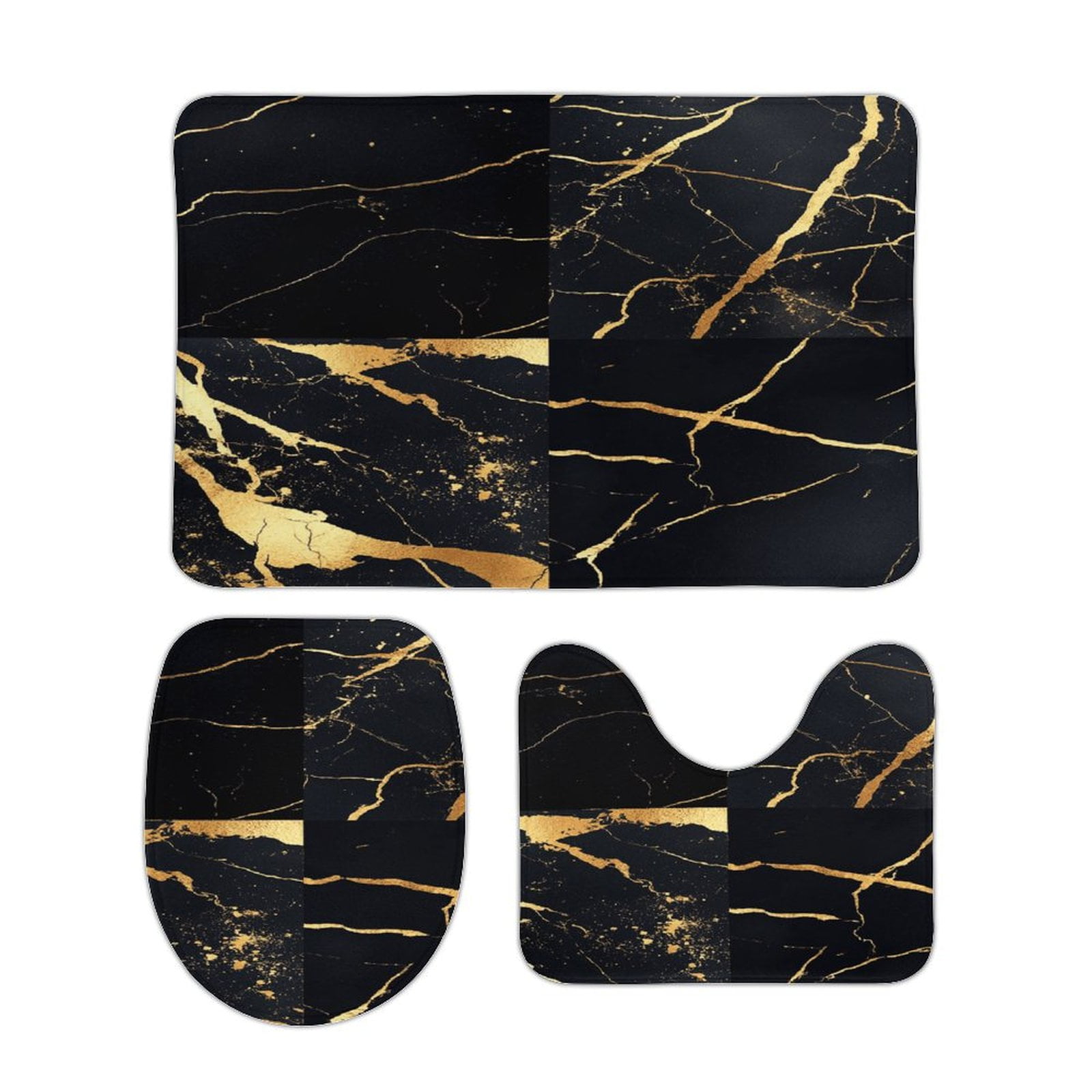Colorful Marble Black (35) Bathroom Rugs Set 3 Piece with Non-Slip Bath ...