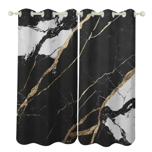 Colorful Marble Black (9) Blackout Window Curtains for Bedroom Living Room Kicthen High Shading 2 Panels