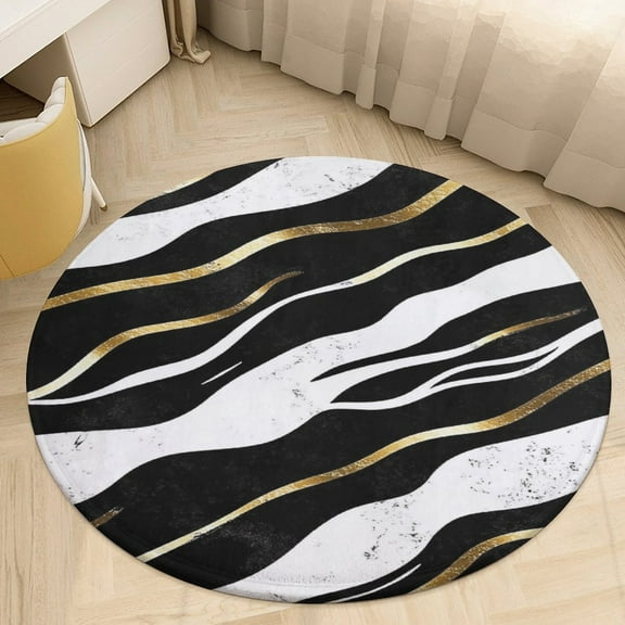 Colorful Marble Black Round Area Rugs for Bedroom Living Room, 3FT Soft Indoor Circle Carpets, Carpet Home Decor Floor Mat