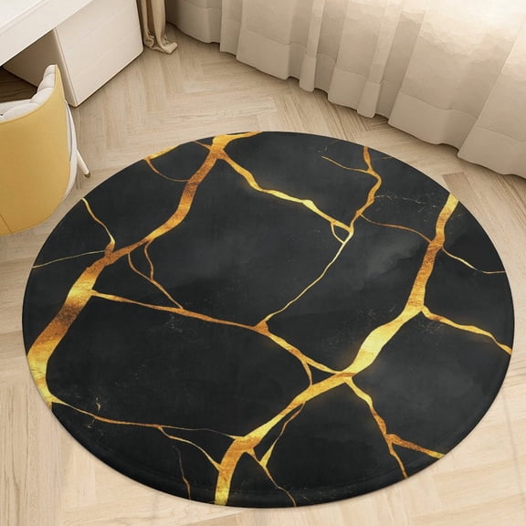 Colorful Marble Black Round Area Rugs for Bedroom Living Room, 4FT Soft Indoor Circle Carpets, Carpet Home Decor Floor Mat