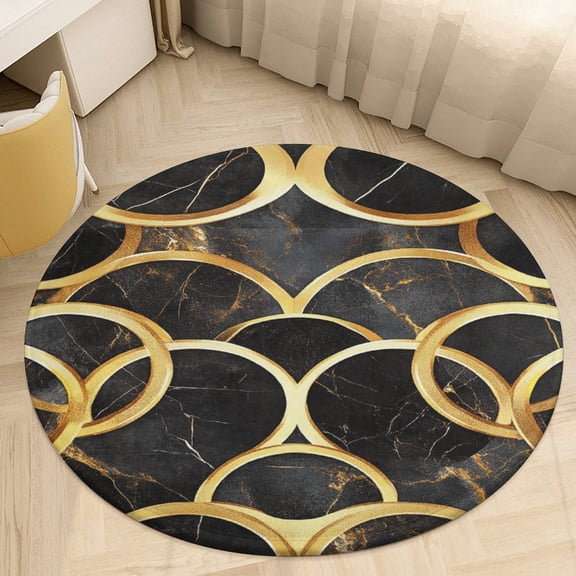 Colorful Marble Black Round Area Rugs for Bedroom Living Room, 5FT Soft Indoor Circle Carpets, Carpet Home Decor Floor Mat