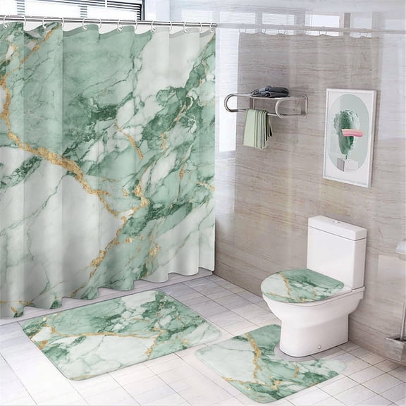 Colorful Marble Green Gilding (50) Shower Curtain Waterproof Bathroom Curtain Anti-slip Bath Mat Set Toilet Rugs Carpet