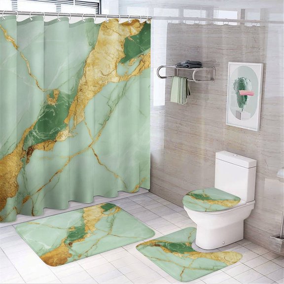 Colorful Marble Green Gilding (68) 4pcs Shower Curtain Decoration ,modern Home Decoration, Waterproof Shower Curtain
