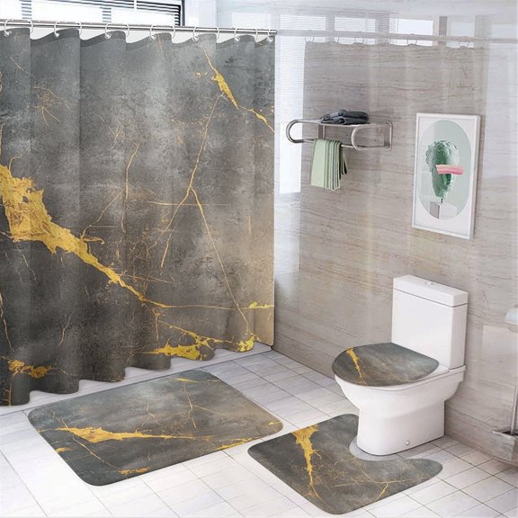 Colorful Marble Grey (16) 4pcs Shower Curtain Decoration ,modern Home Decoration, Waterproof Shower Curtain