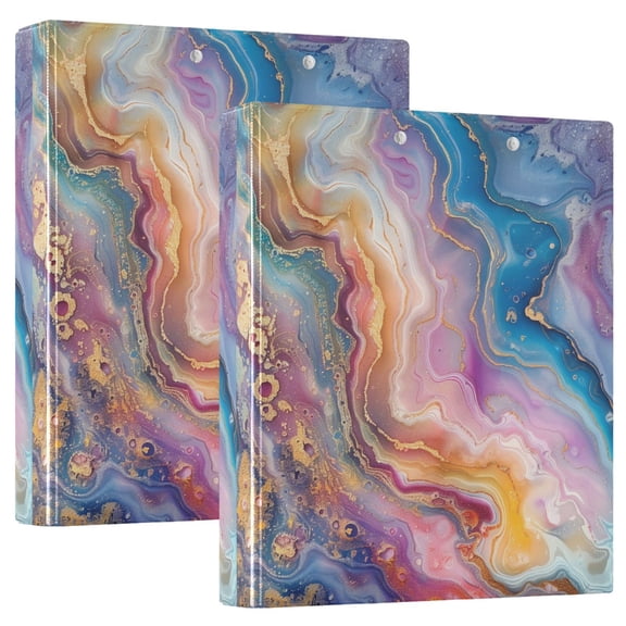 Colorful Marble Hardcover 3 Ring Binder 1.5” Round Rings Letter Size Paper Pockets for School Office Supplies