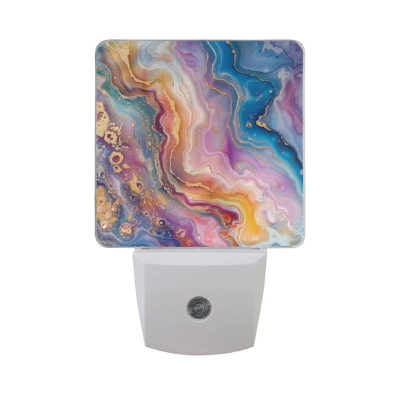 Colorful Marble Night Light 2 Pack LED Nightlight Plug into Wall Dusk to Dawn Sensor Soft White