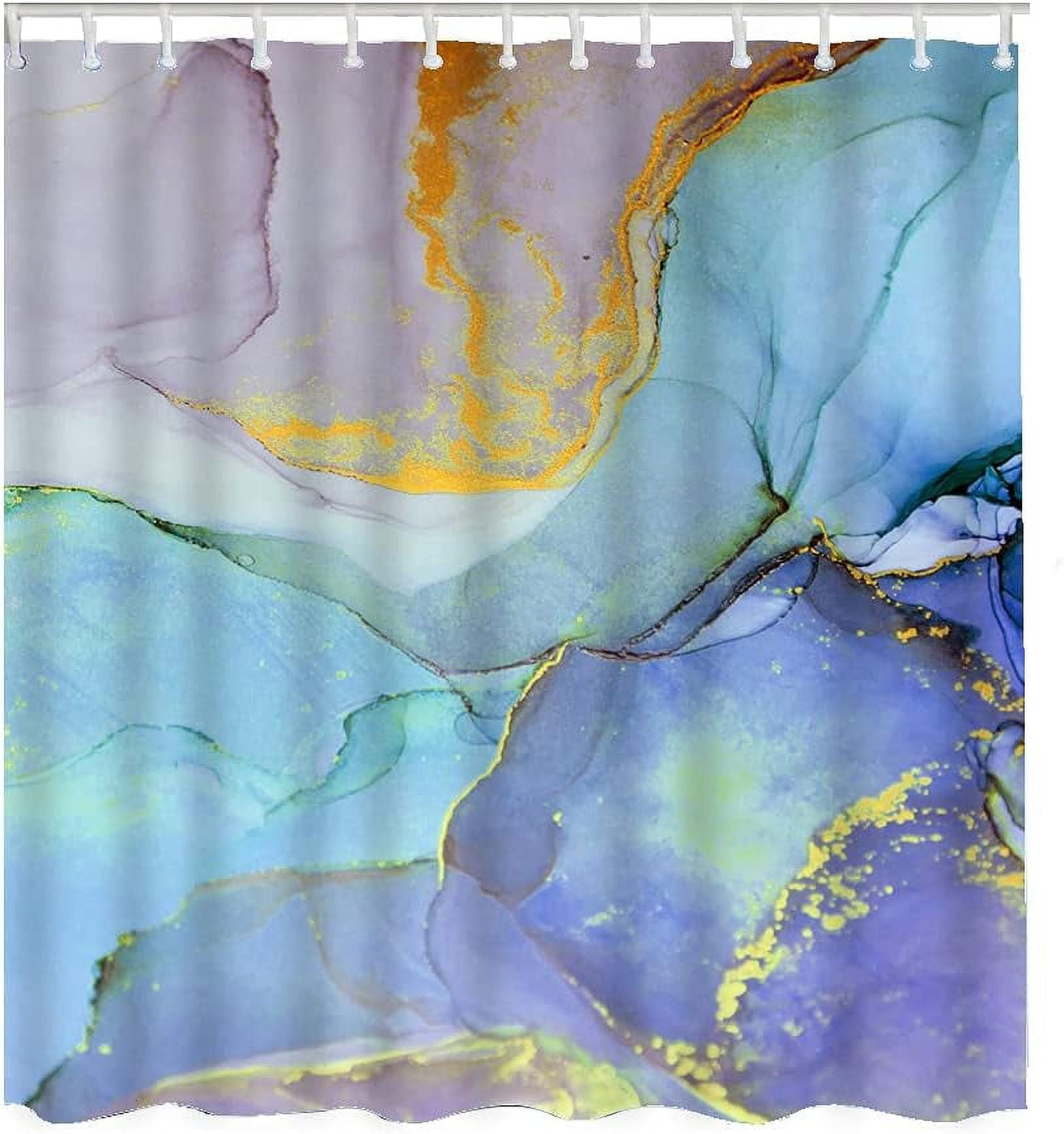 Colorful Marble Paint Shower Curtain Alcohol Ink Watercolor Purple Blue