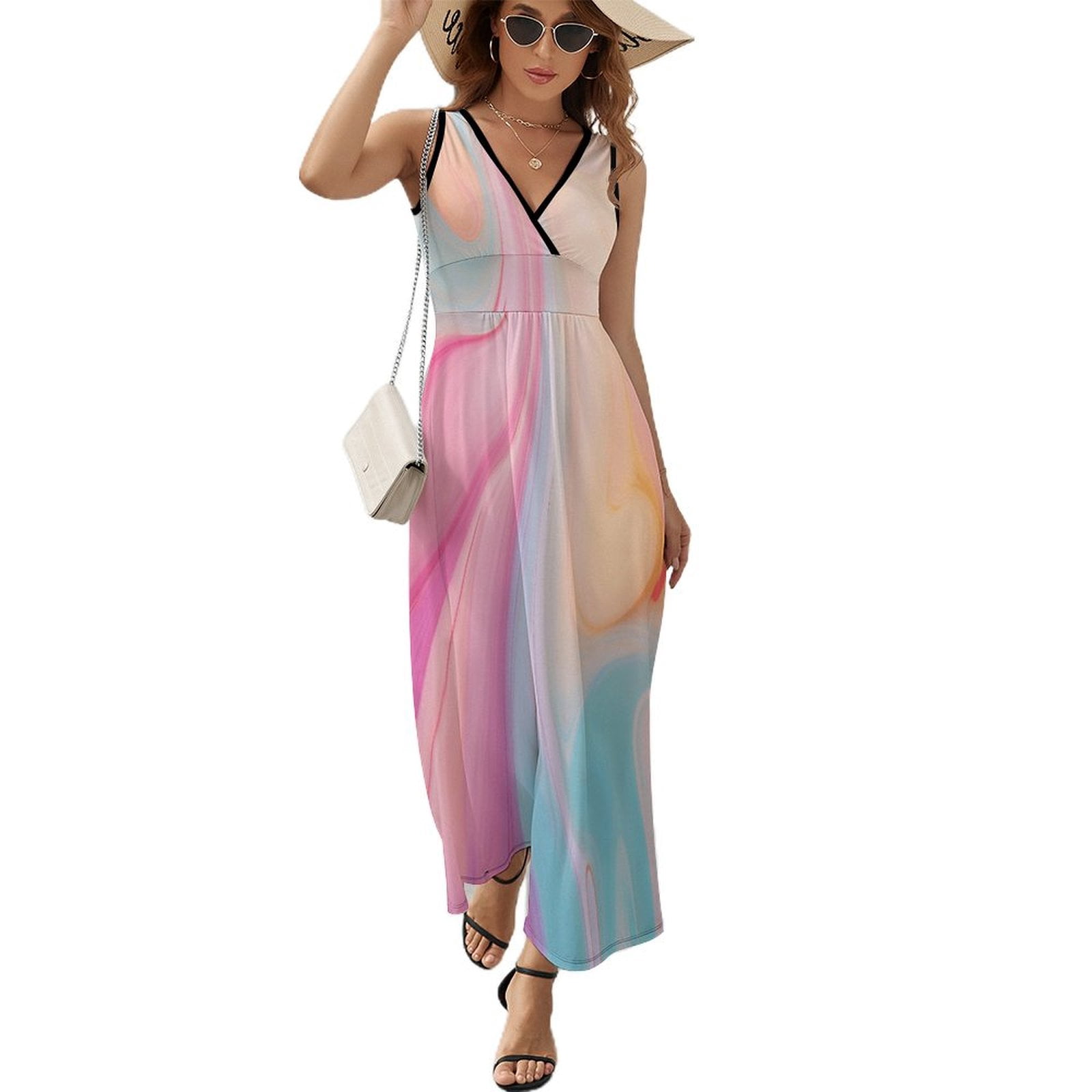 Colorful Marble Pattern Art Sleeveless Dress Women's Summer Suit ...