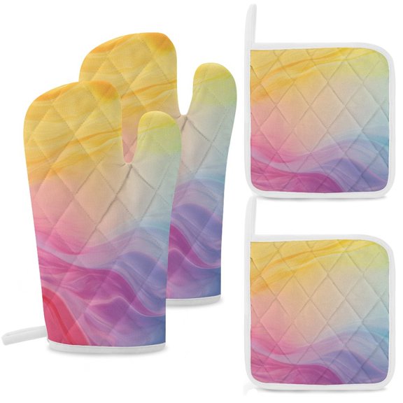 Colorful Marble Pattern Oven Mitts And Pot Holders Sets of 4 Oven Gloves Set Potholders for Kitchen Cooking Baking Grilling Anti Scald Hot Pads And Heat Resistant
