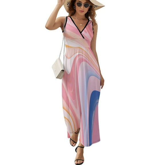 Colorful Marble Pattern Sleeveless Dress Woman Fashion Long Dresses Women's Summer Suit Dress 2025
