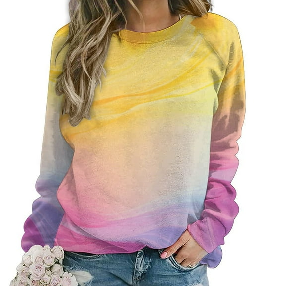 Colorful Marble Pattern Women's Floral Printed Sweatshirt Long Sleeve Crewneck Casual Loose Vintage Graphic Pullover Tops