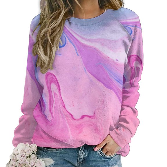 Colorful Marble Pattern Women's Floral Printed Sweatshirt Long Sleeve Crewneck Casual Loose Vintage Graphic Pullover Tops