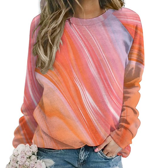 Colorful Marble Pattern Women's Floral Printed Sweatshirt Long Sleeve Crewneck Casual Loose Vintage Graphic Pullover Tops
