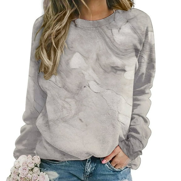 Colorful Marble Pattern Women's Floral Printed Sweatshirt Long Sleeve Crewneck Casual Loose Vintage Graphic Pullover Tops