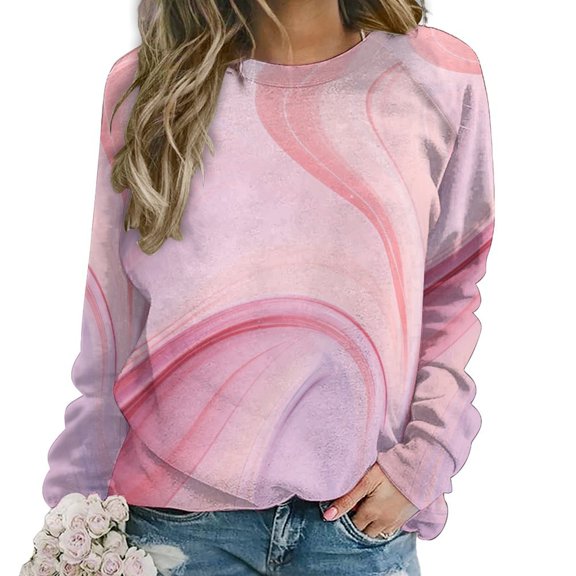 Colorful Marble Pattern Women's Floral Printed Sweatshirt Long Sleeve Crewneck Casual Loose Vintage Graphic Pullover Tops