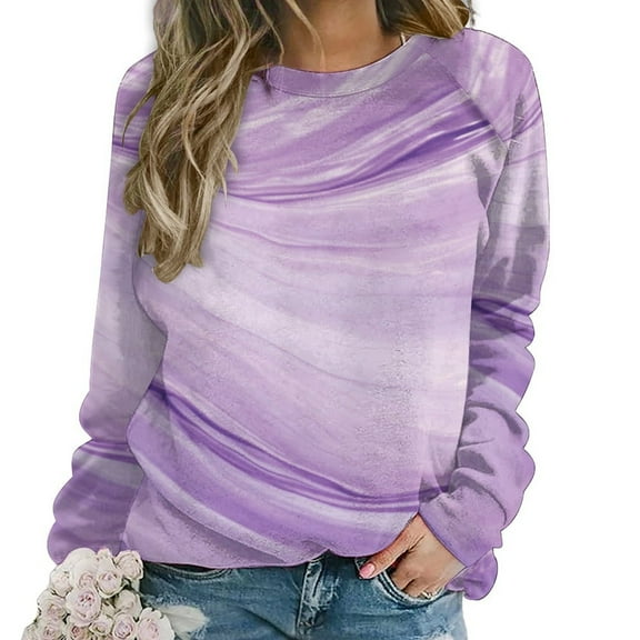 Colorful Marble Pattern Women's Floral Printed Sweatshirt Long Sleeve Crewneck Casual Loose Vintage Graphic Pullover Tops