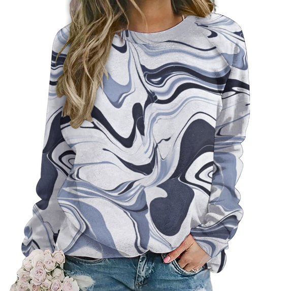 Colorful Marble Pattern Women's Floral Printed Sweatshirt Long Sleeve Crewneck Casual Loose Vintage Graphic Pullover Tops